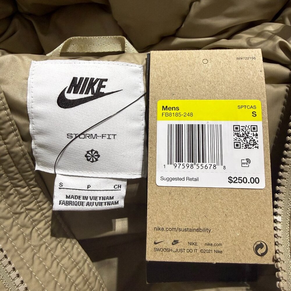 Nike Men's Storm-Fit Water Resistant Hooded Puffer Jacket Khaki Small FB8185-24 - Picture 16 of 16